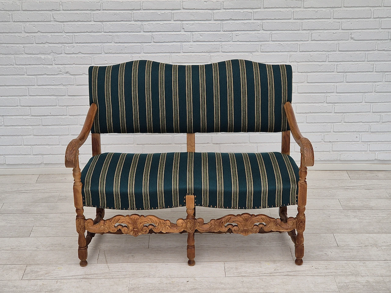 Danish two-seater wool and solid oak sofa, 1960s 2