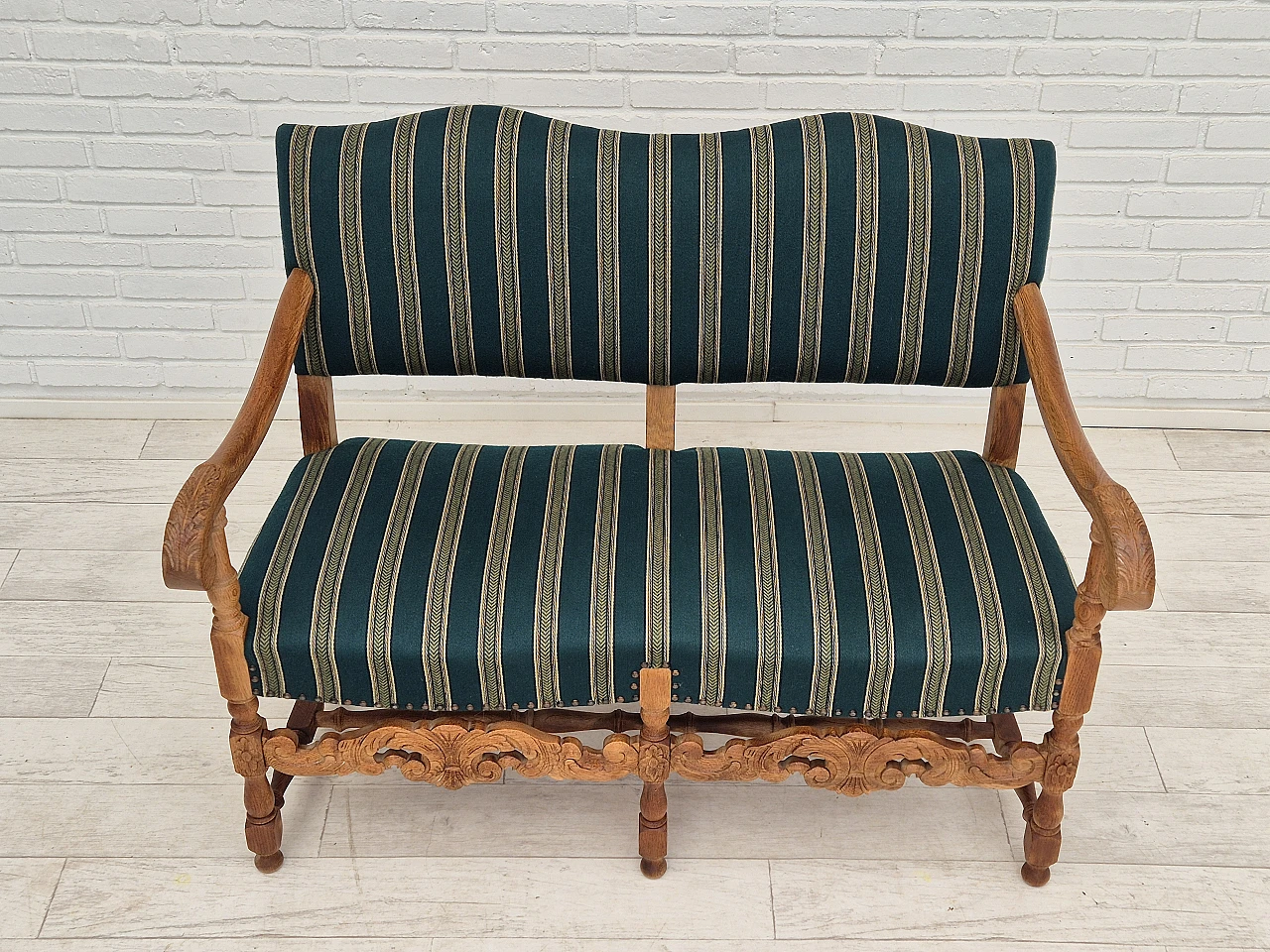 Danish two-seater wool and solid oak sofa, 1960s 4