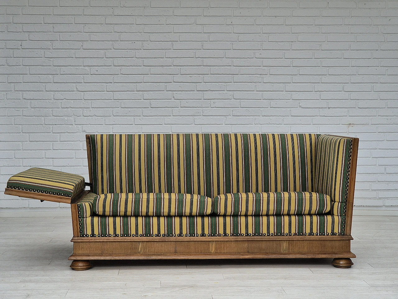 Danish wool and oak sofa with reclining armrests, 1960s 2