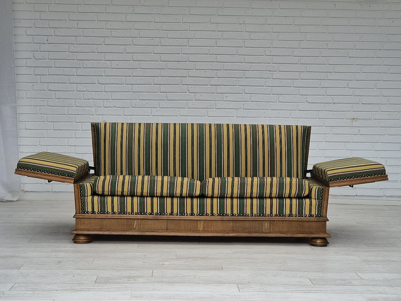 Danish wool and oak sofa with reclining armrests, 1960s 3