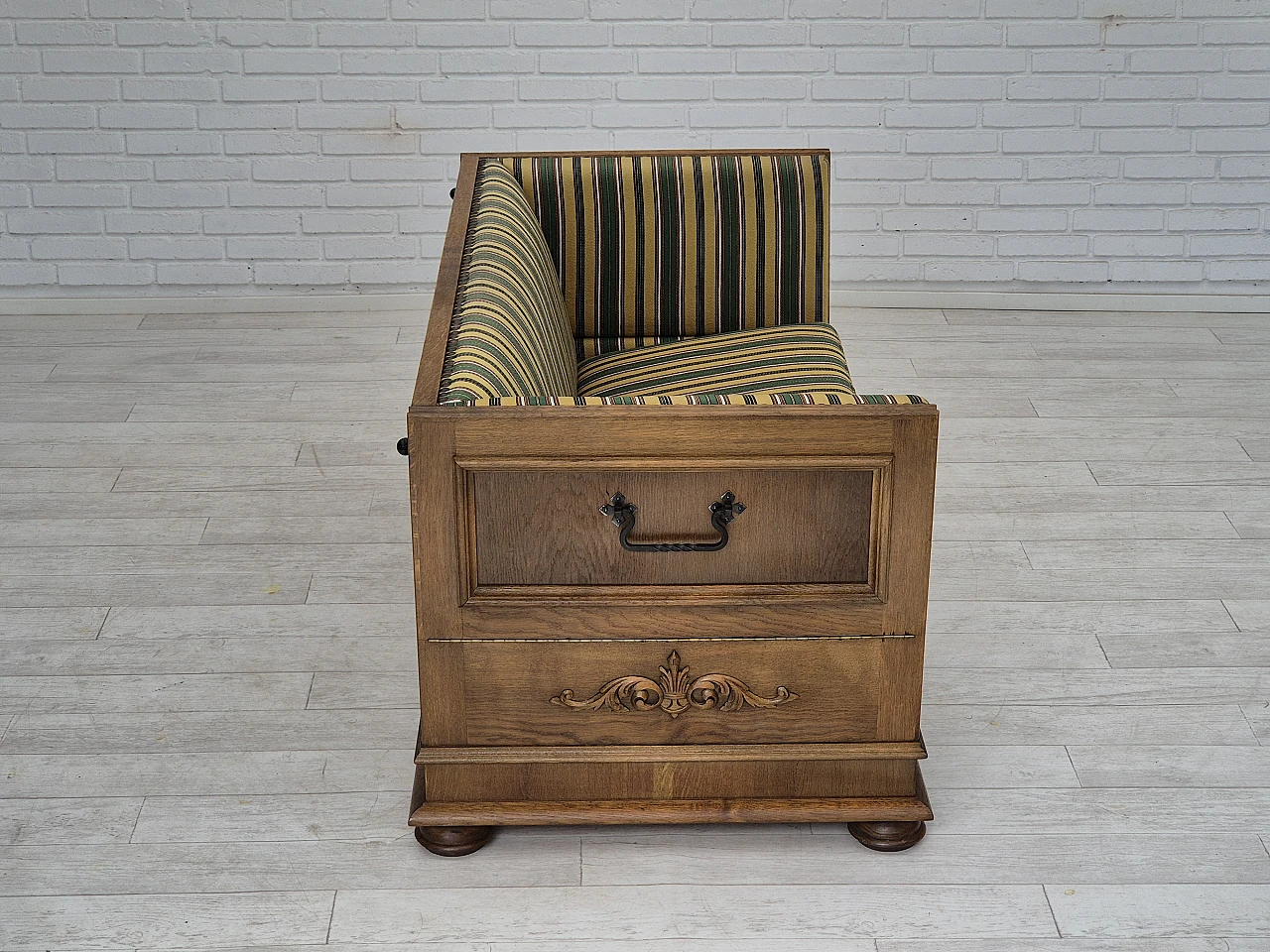 Danish wool and oak sofa with reclining armrests, 1960s 13