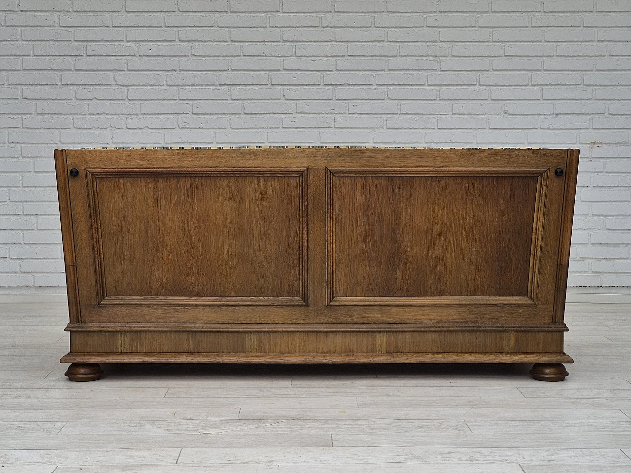 Danish wool and oak sofa with reclining armrests, 1960s 14