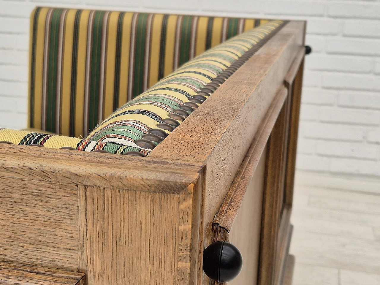 Danish wool and oak sofa with reclining armrests, 1960s 19