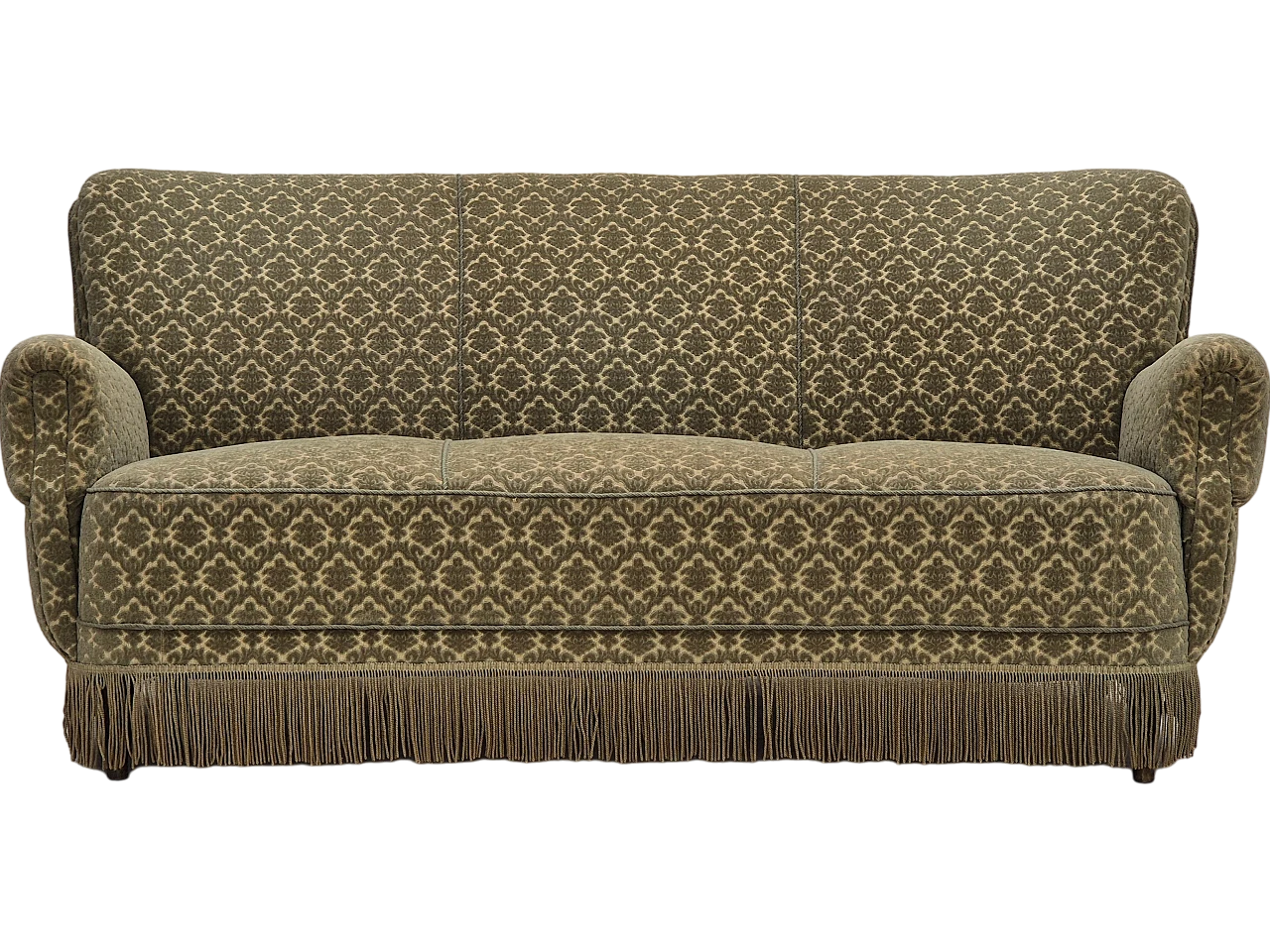 Danish green velvet and beech three-seater sofa, 1960s 15