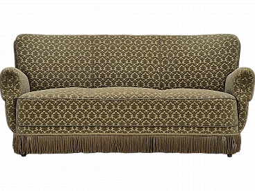 Danish green velvet and beech three-seater sofa, 1960s