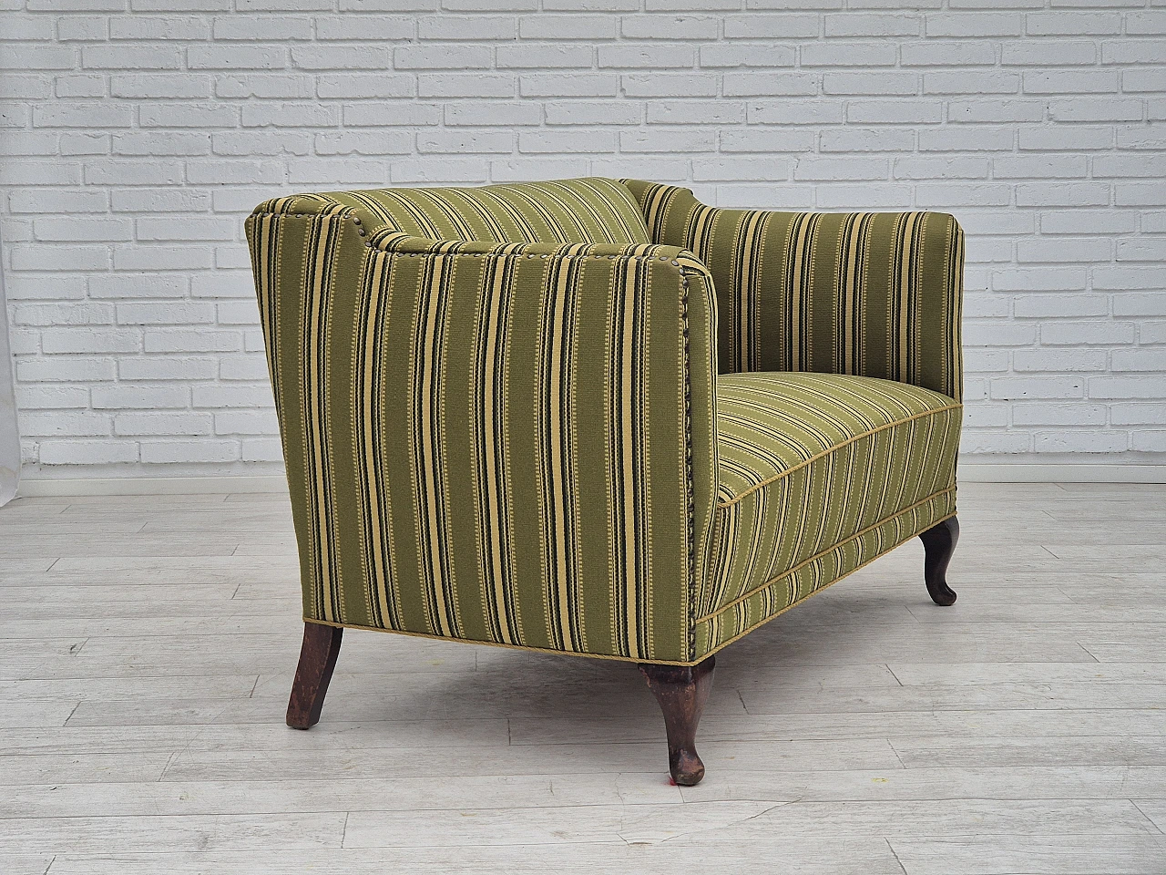 Danish two-seater ash and green wool sofa, 1960s 1