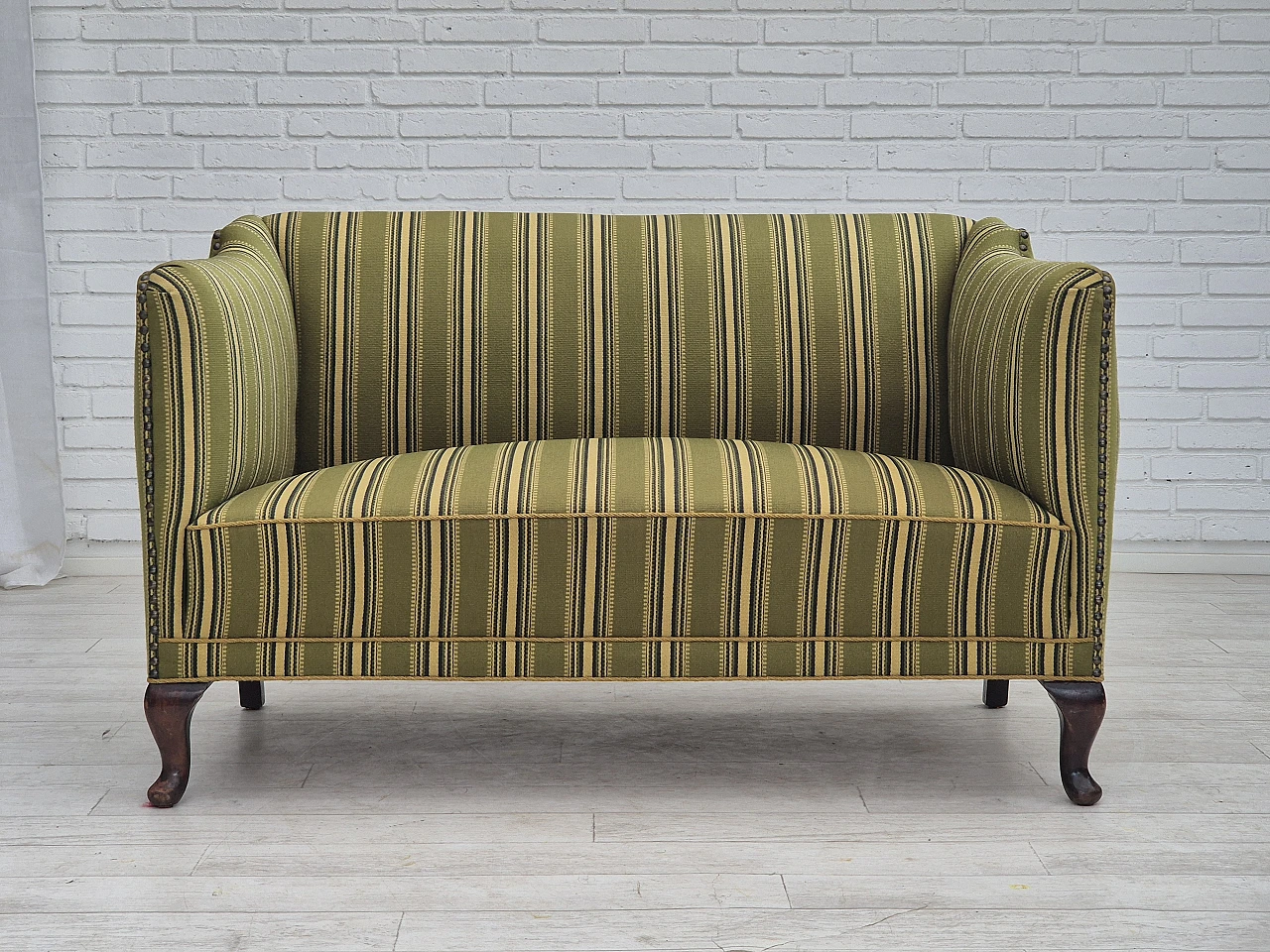 Danish two-seater ash and green wool sofa, 1960s 2