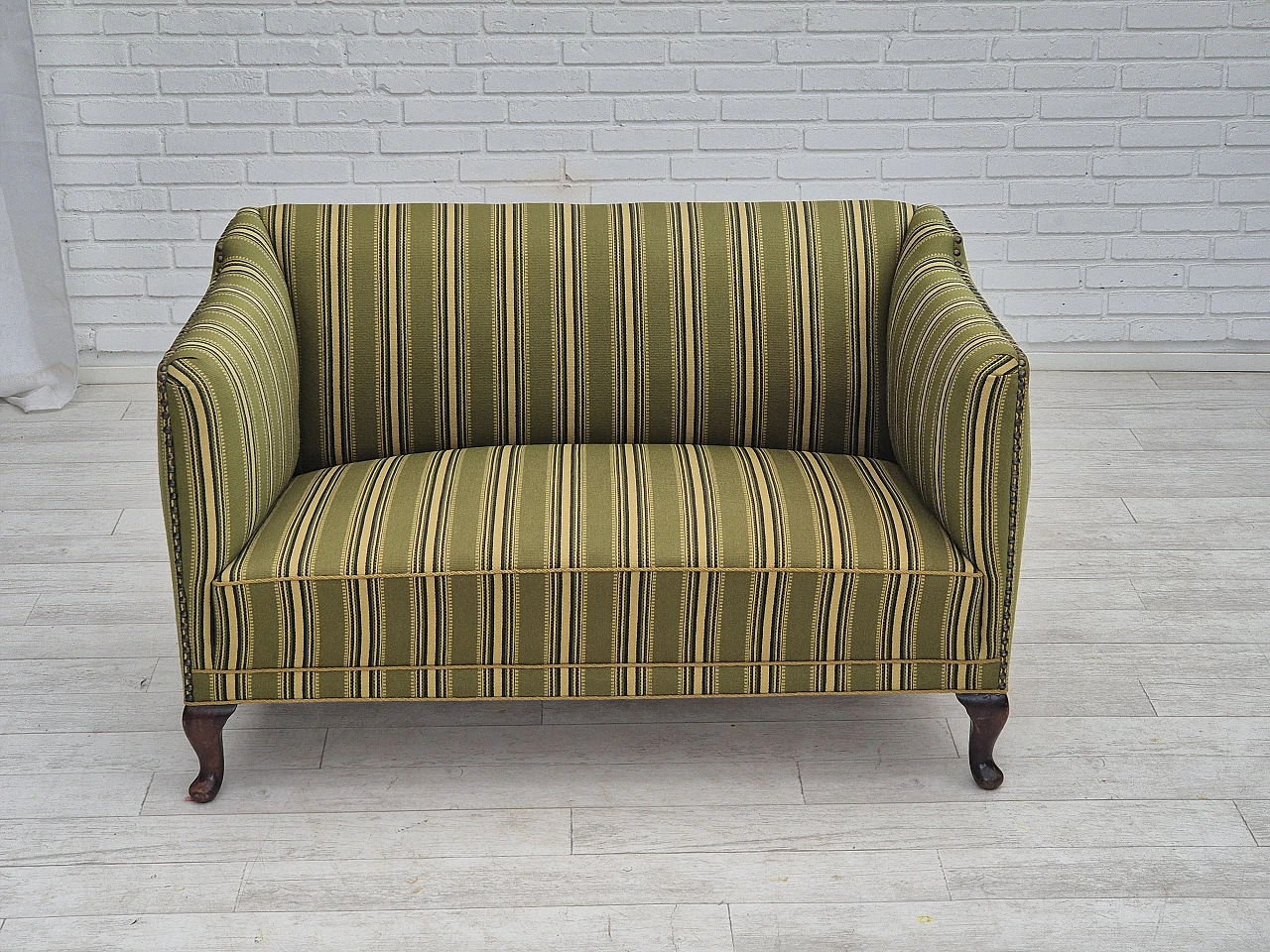 Danish two-seater ash and green wool sofa, 1960s 3