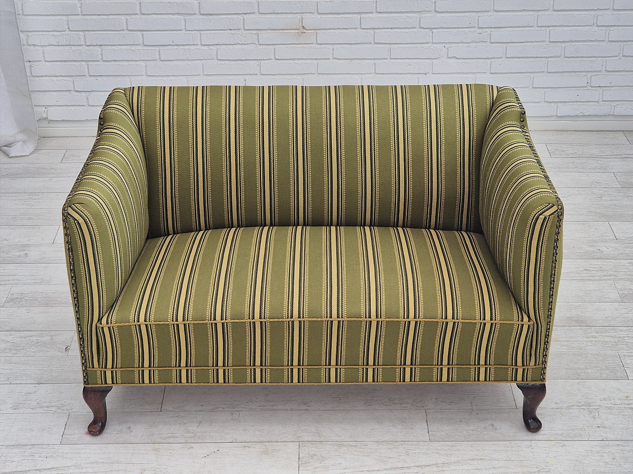 Danish two-seater ash and green wool sofa, 1960s 6