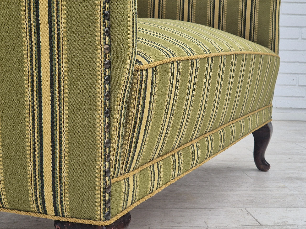 Danish two-seater ash and green wool sofa, 1960s 8