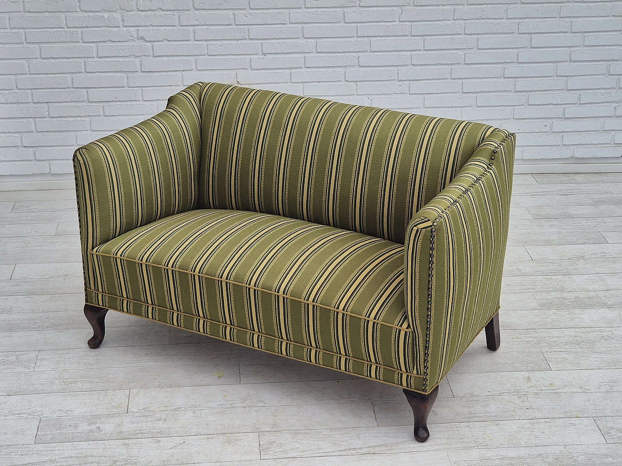 Danish two-seater ash and green wool sofa, 1960s 18