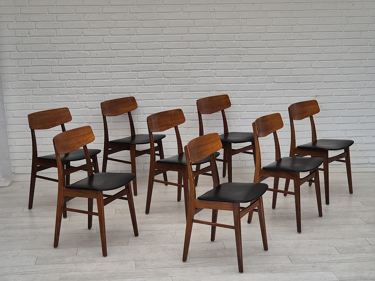 8 Chairs in teak and faux leather by Farstrup, 1970s 1