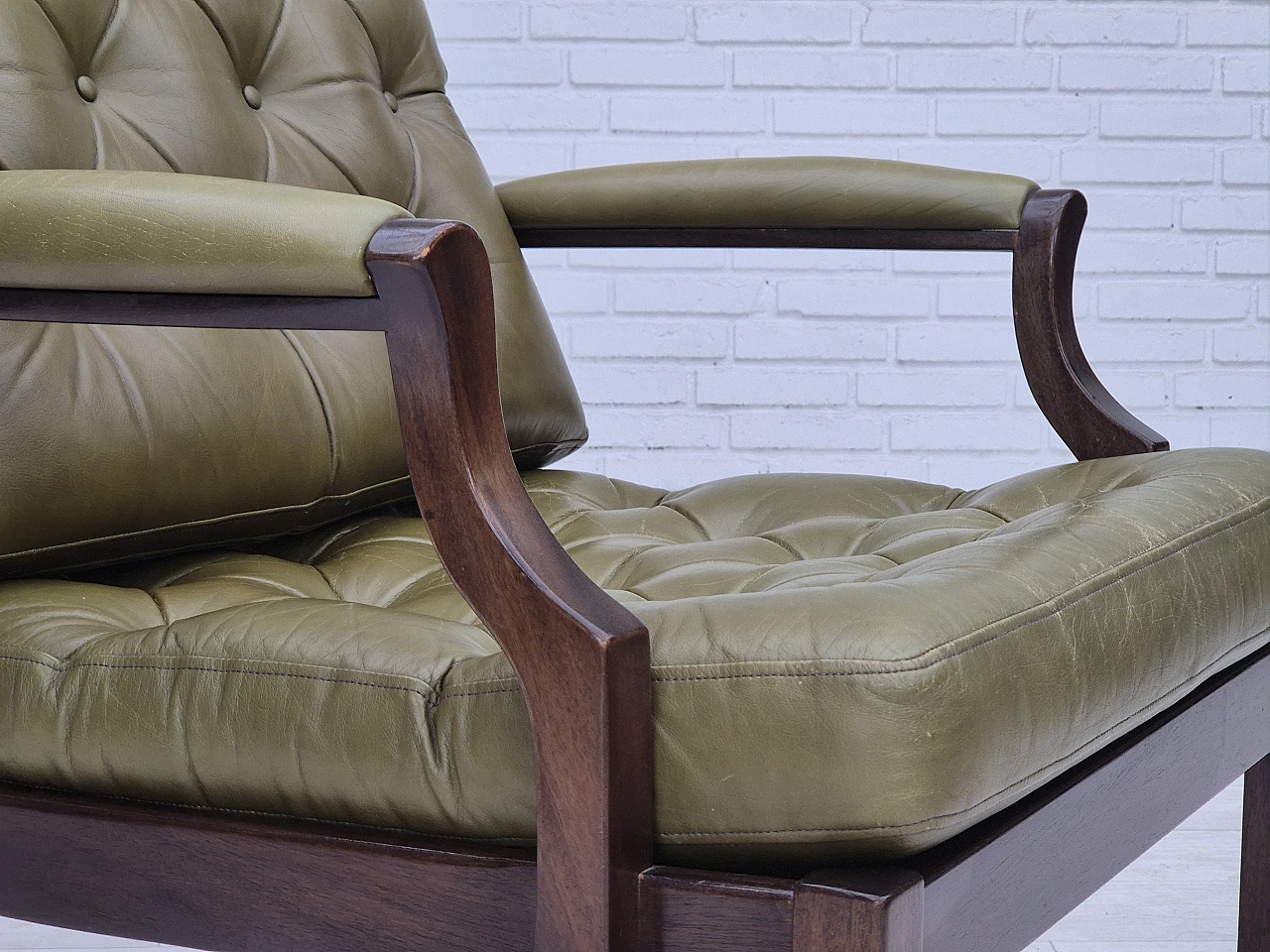 Scandinavian teak and green leather armchair, 1970s 6