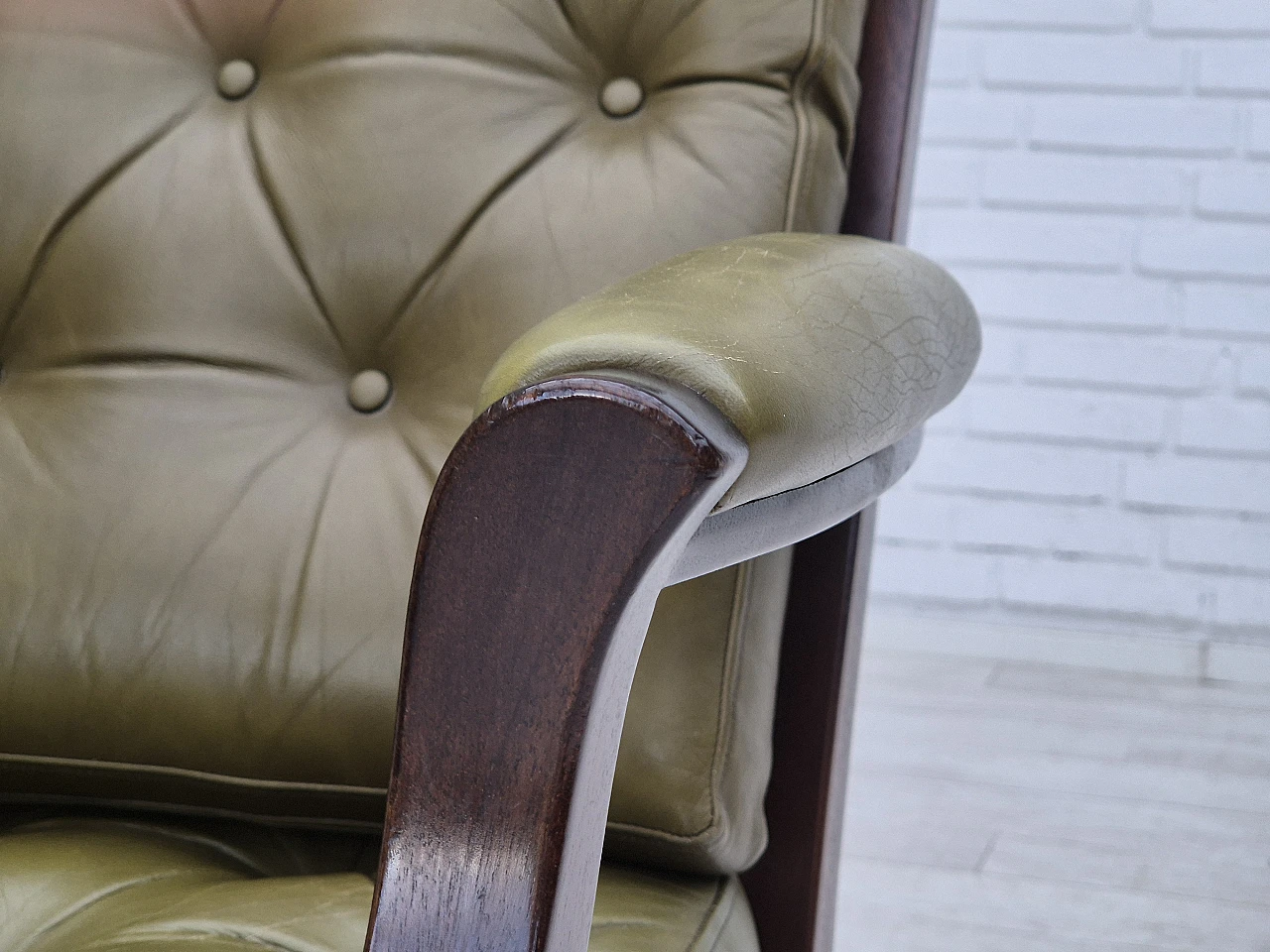 Scandinavian teak and green leather armchair, 1970s 11