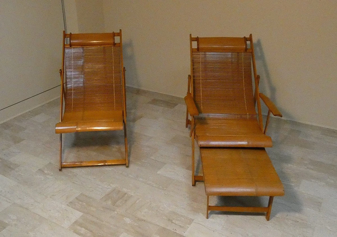 Bamboo folding deckchair and chaise longue, 1950s 2