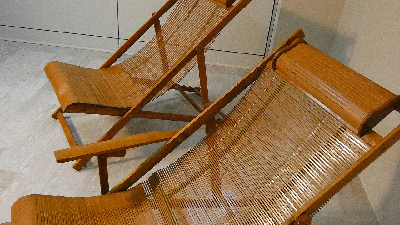 Bamboo folding deckchair and chaise longue, 1950s 5