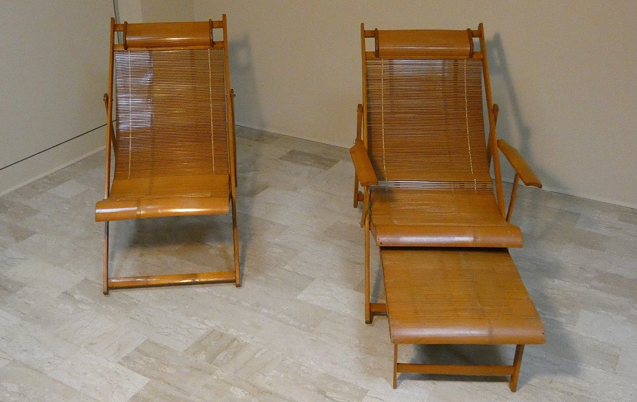 Bamboo folding deckchair and chaise longue, 1950s 14