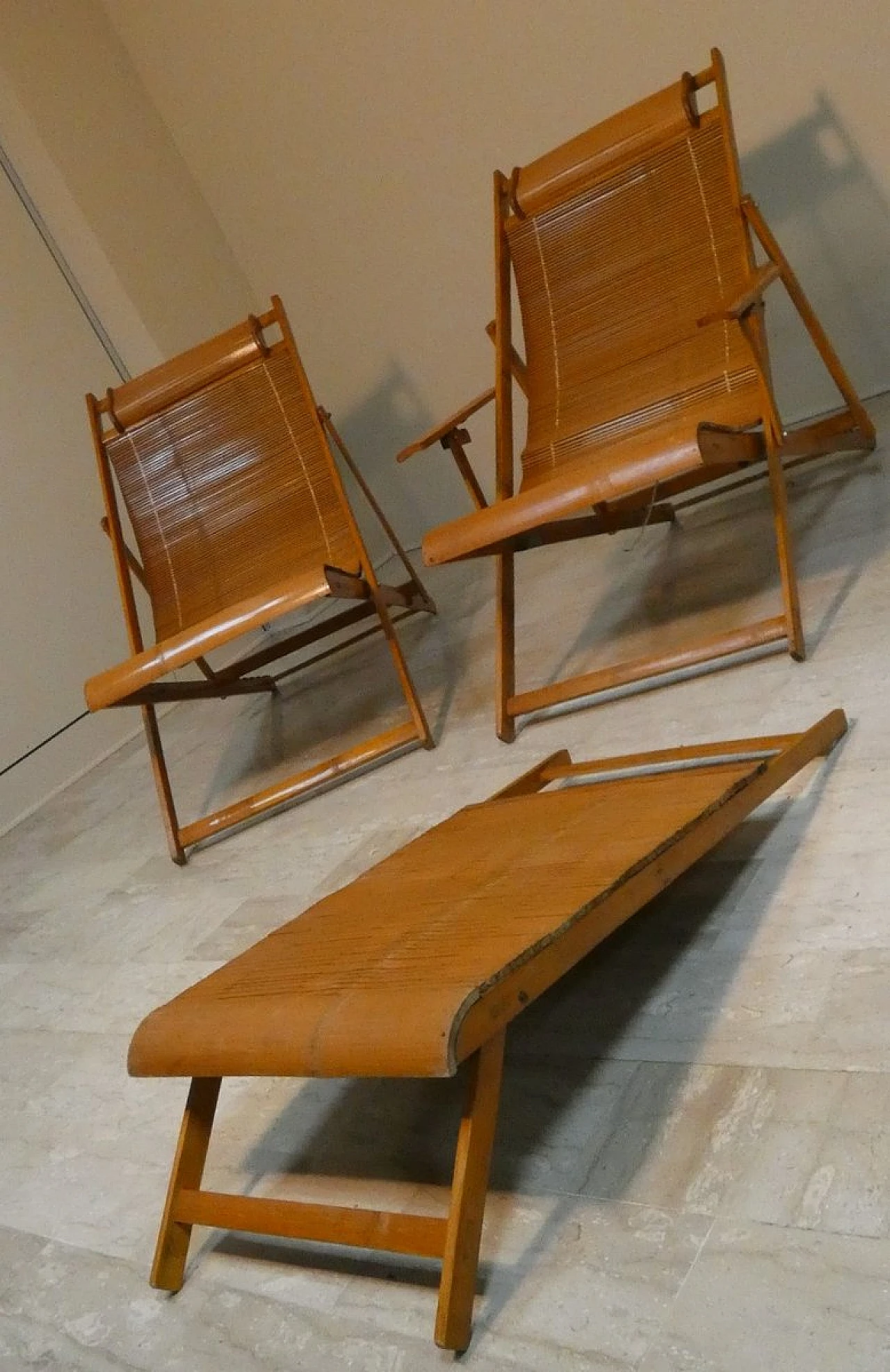 Bamboo folding deckchair and chaise longue, 1950s 15