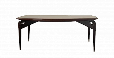 Mahogany and rosewood table with glass top, 1950s