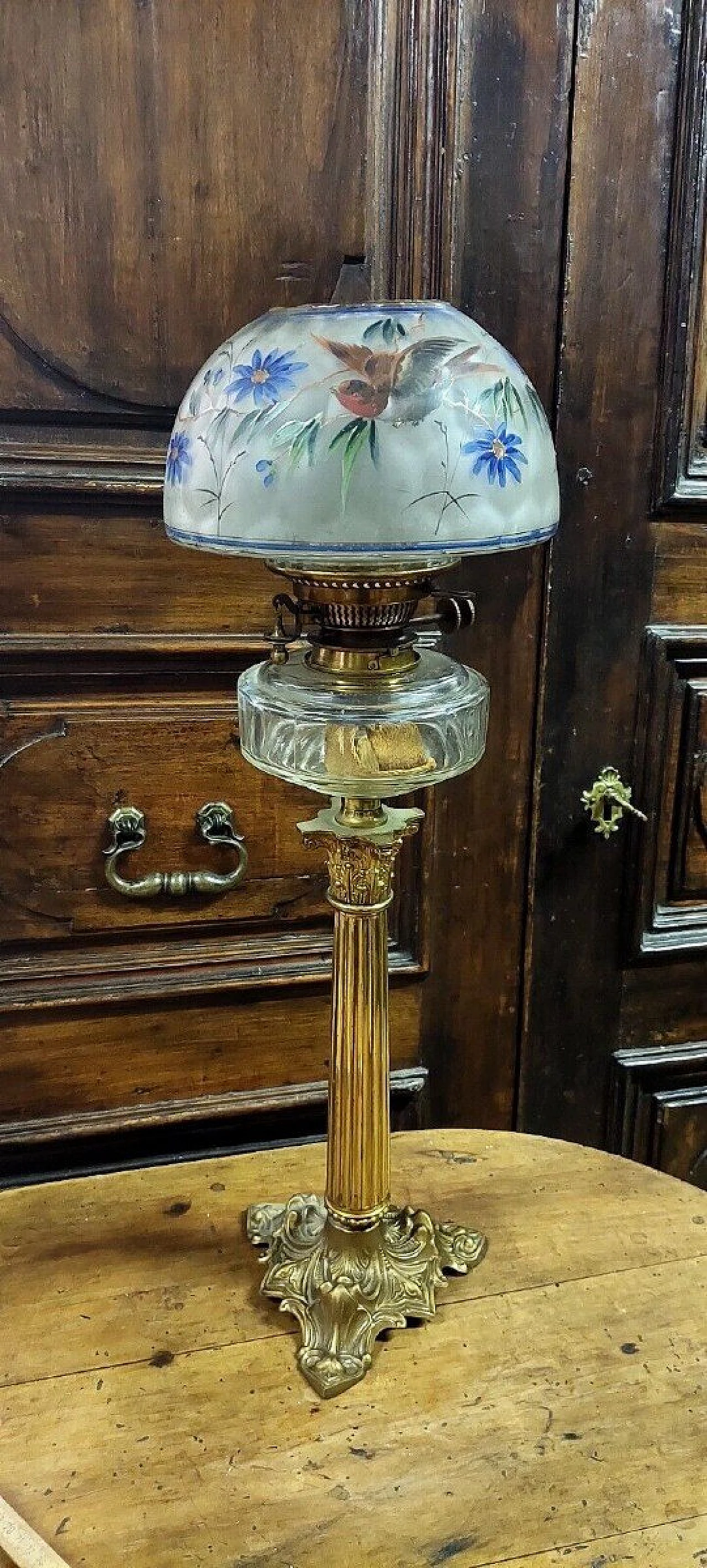 Golden bronze oil table lamp, 19th century 2