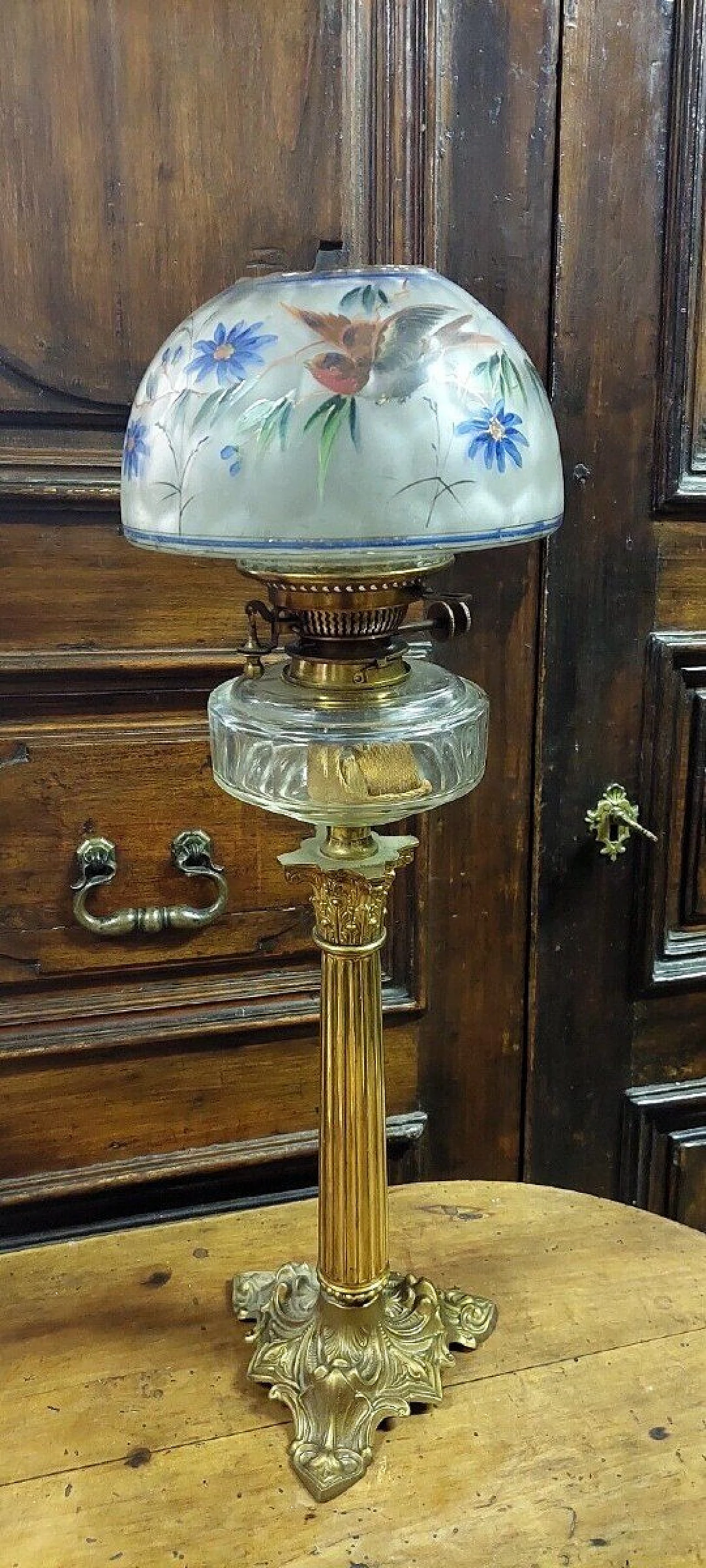 Golden bronze oil table lamp, 19th century 3