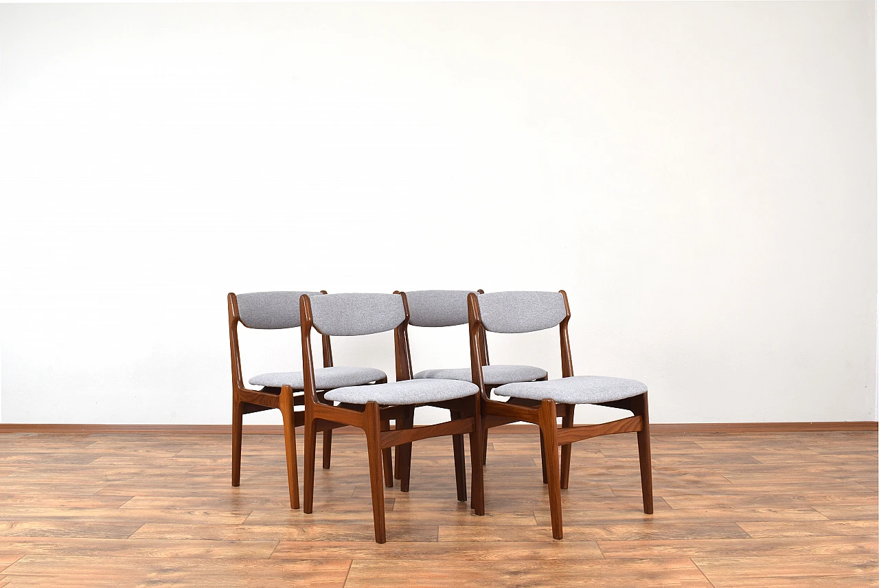 4 Chairs in teak and gray fabric by Erik Buch, 1960s 1