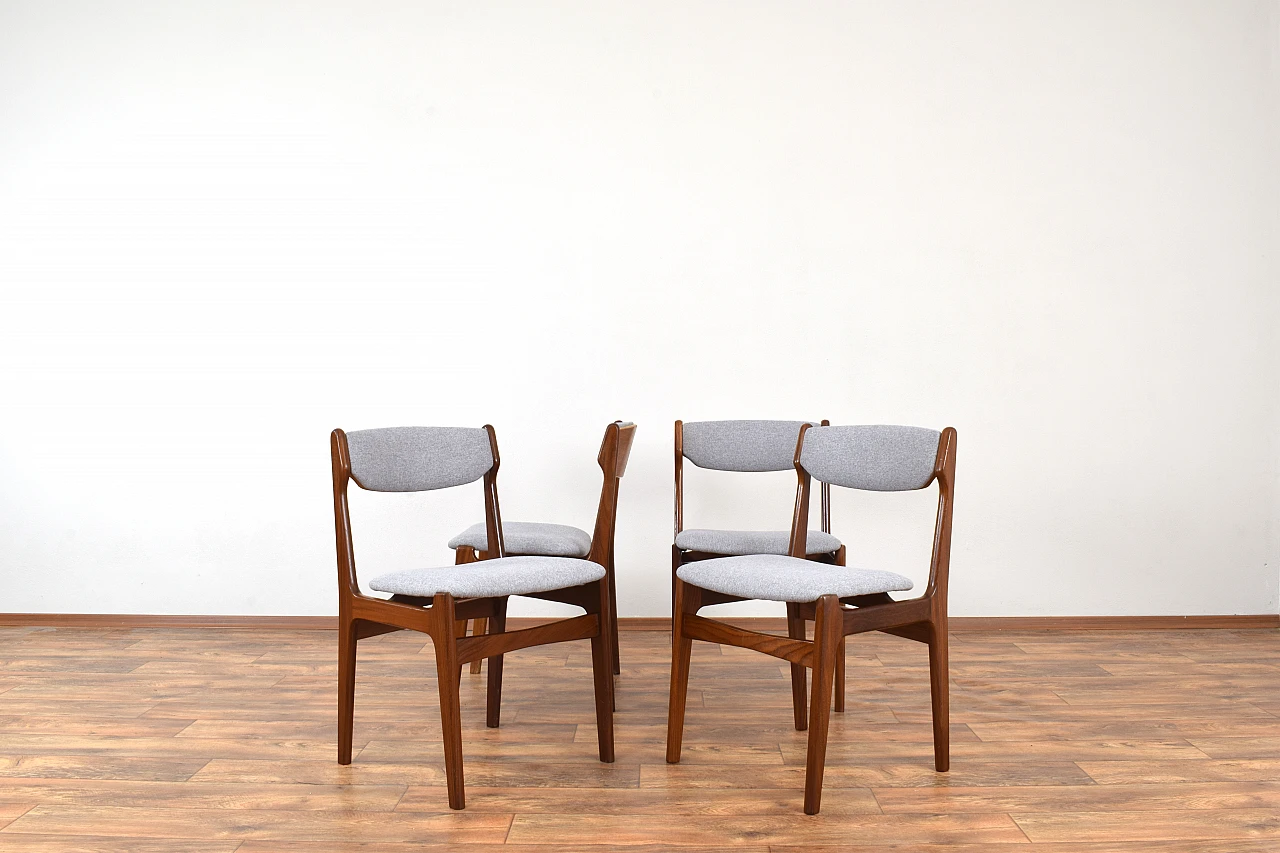 4 Chairs in teak and gray fabric by Erik Buch, 1960s 2