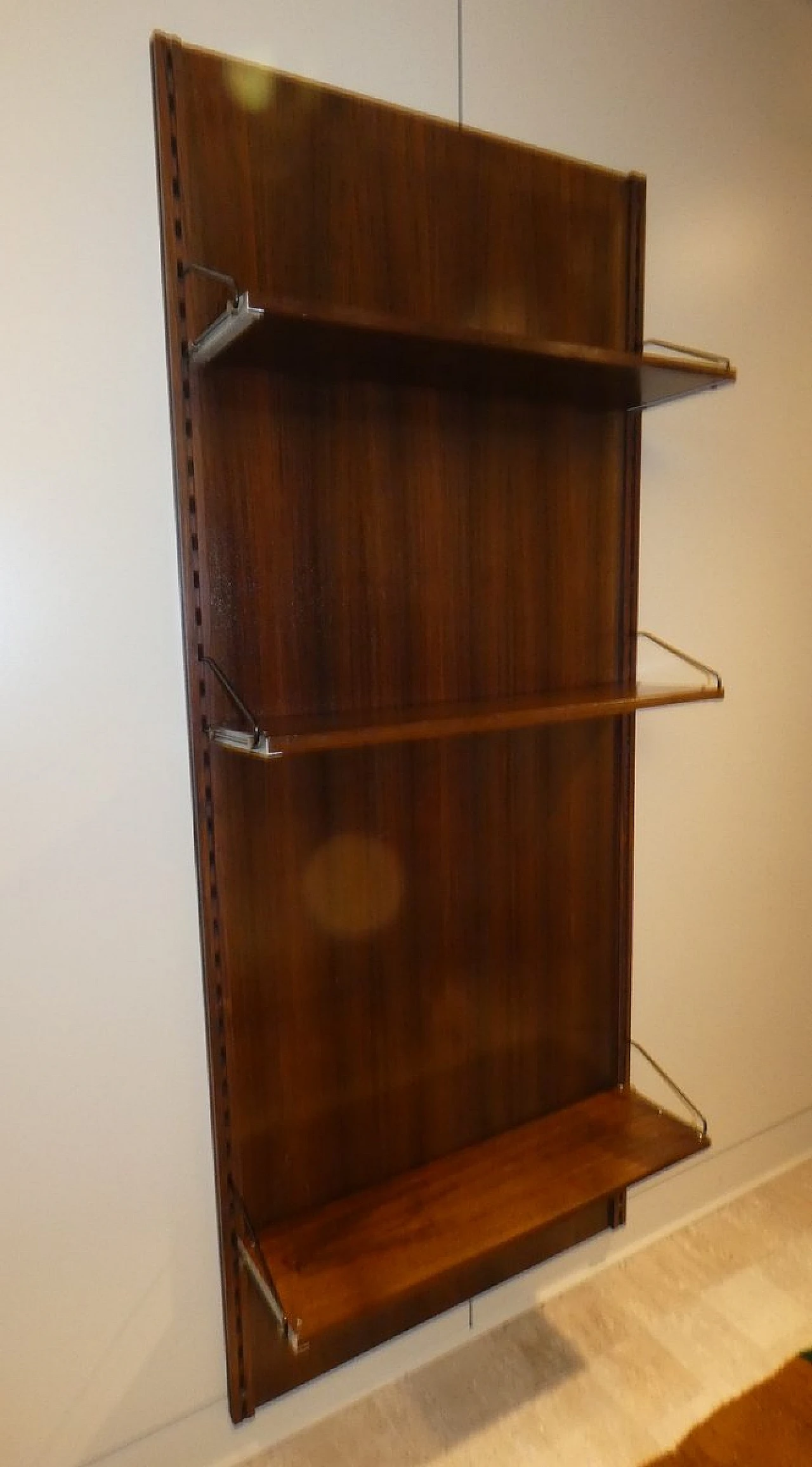 Danish teak and steel wall bookcase, 1960s 2