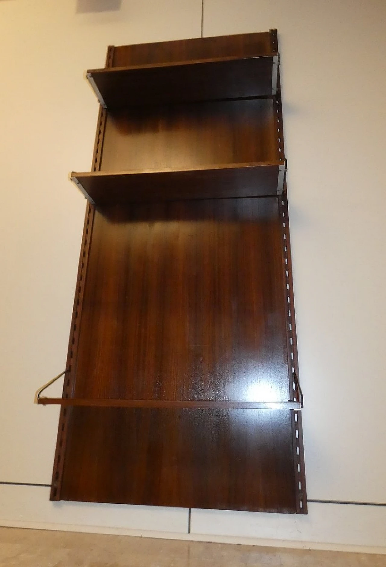 Danish teak and steel wall bookcase, 1960s 3