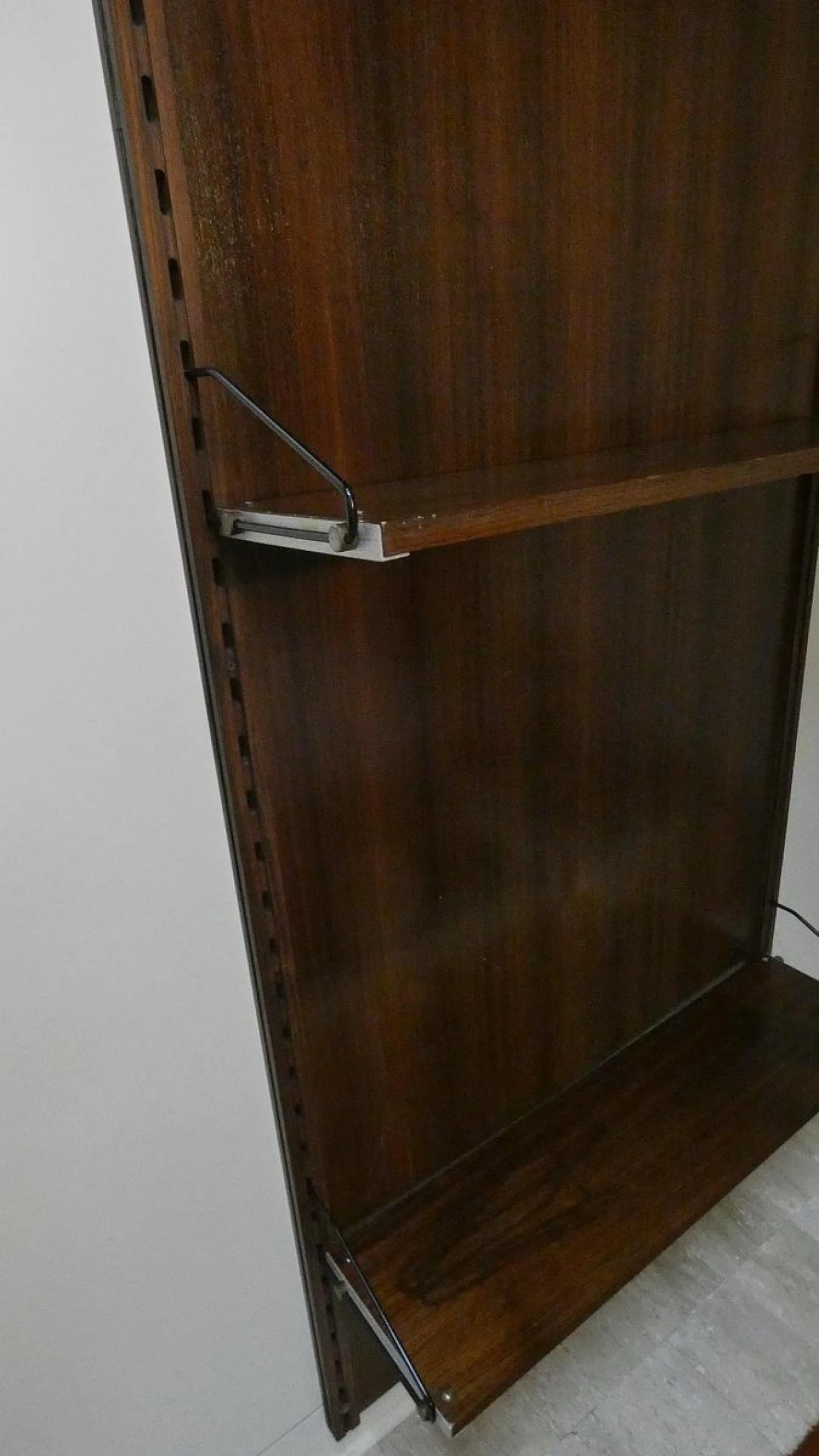 Danish teak and steel wall bookcase, 1960s 5