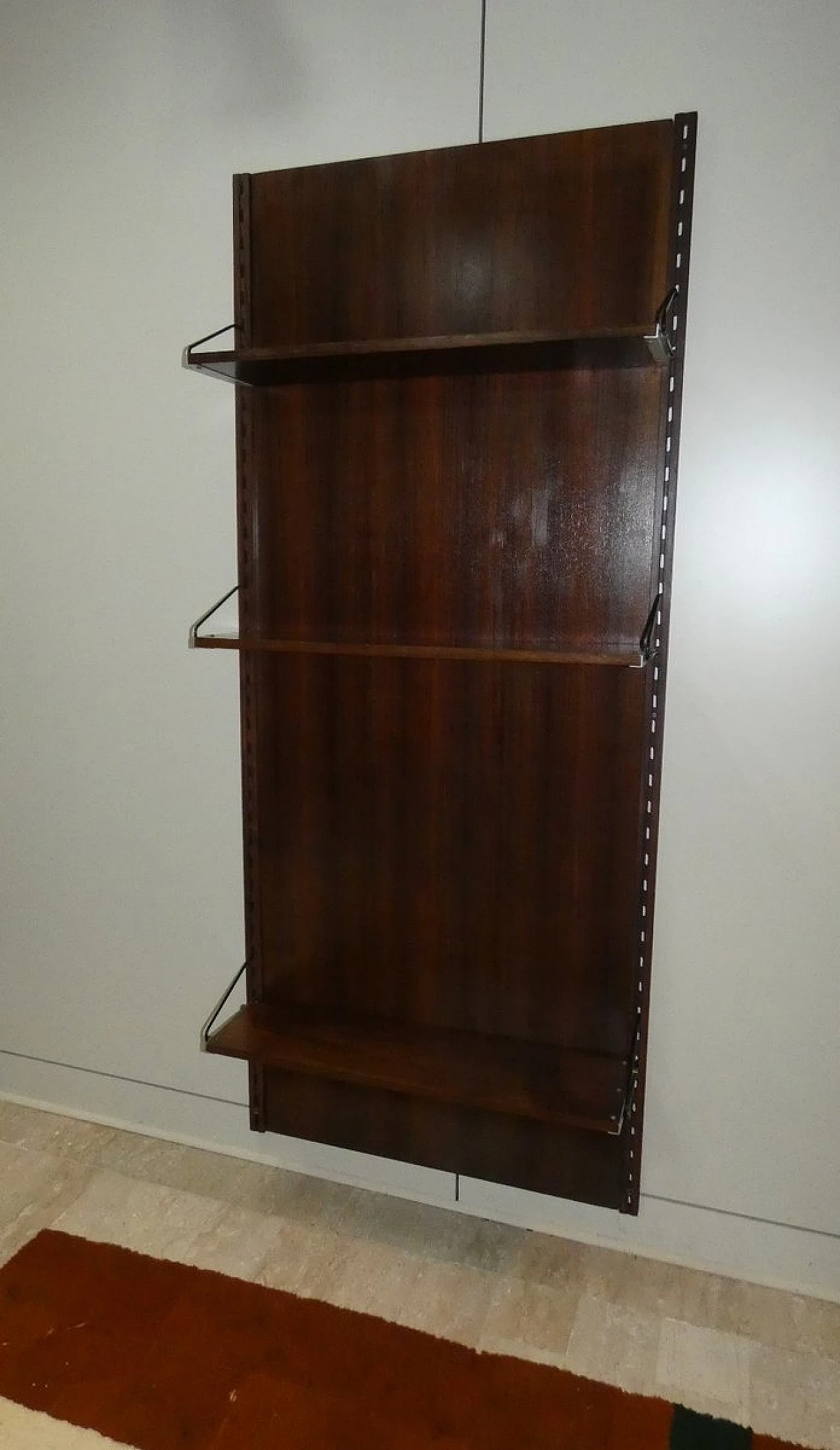 Danish teak and steel wall bookcase, 1960s 16