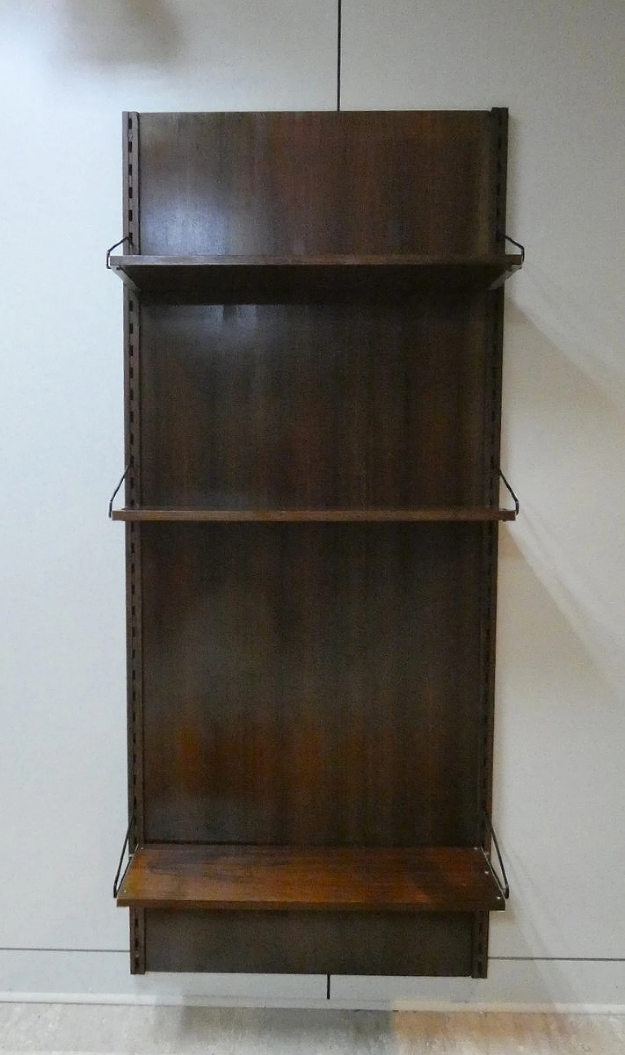 Danish teak and steel wall bookcase, 1960s 19