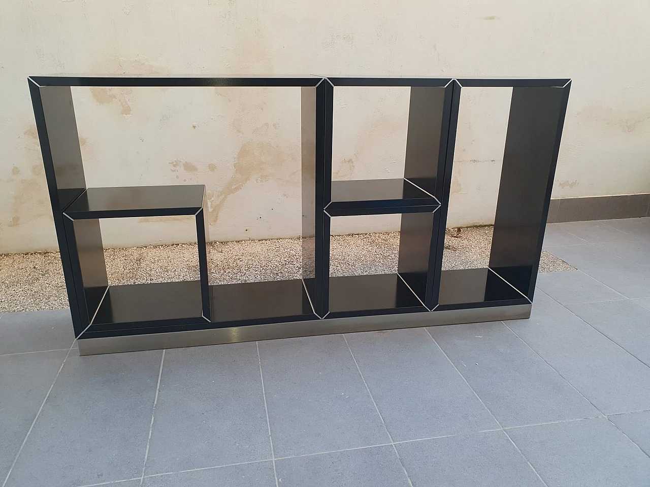 Black laminate and brushed steel modular bookcase, 1970s 3