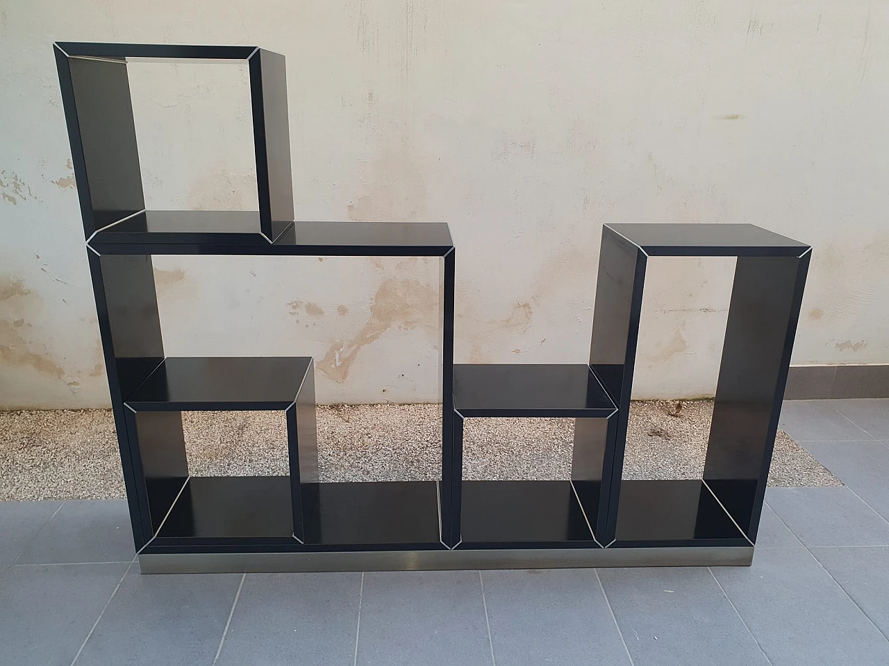 Black laminate and brushed steel modular bookcase, 1970s 4