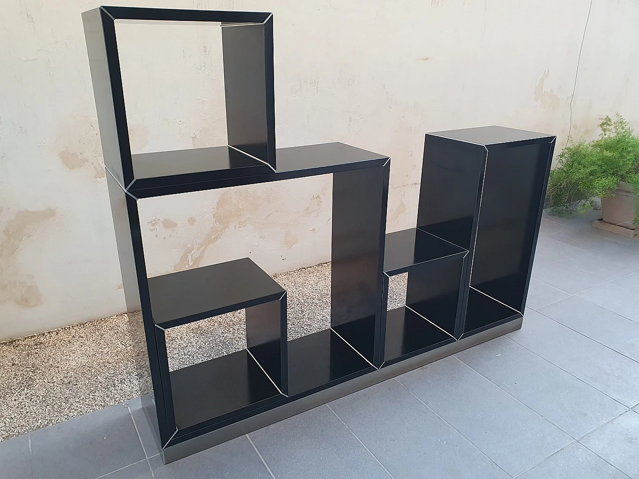 Black laminate and brushed steel modular bookcase, 1970s 5