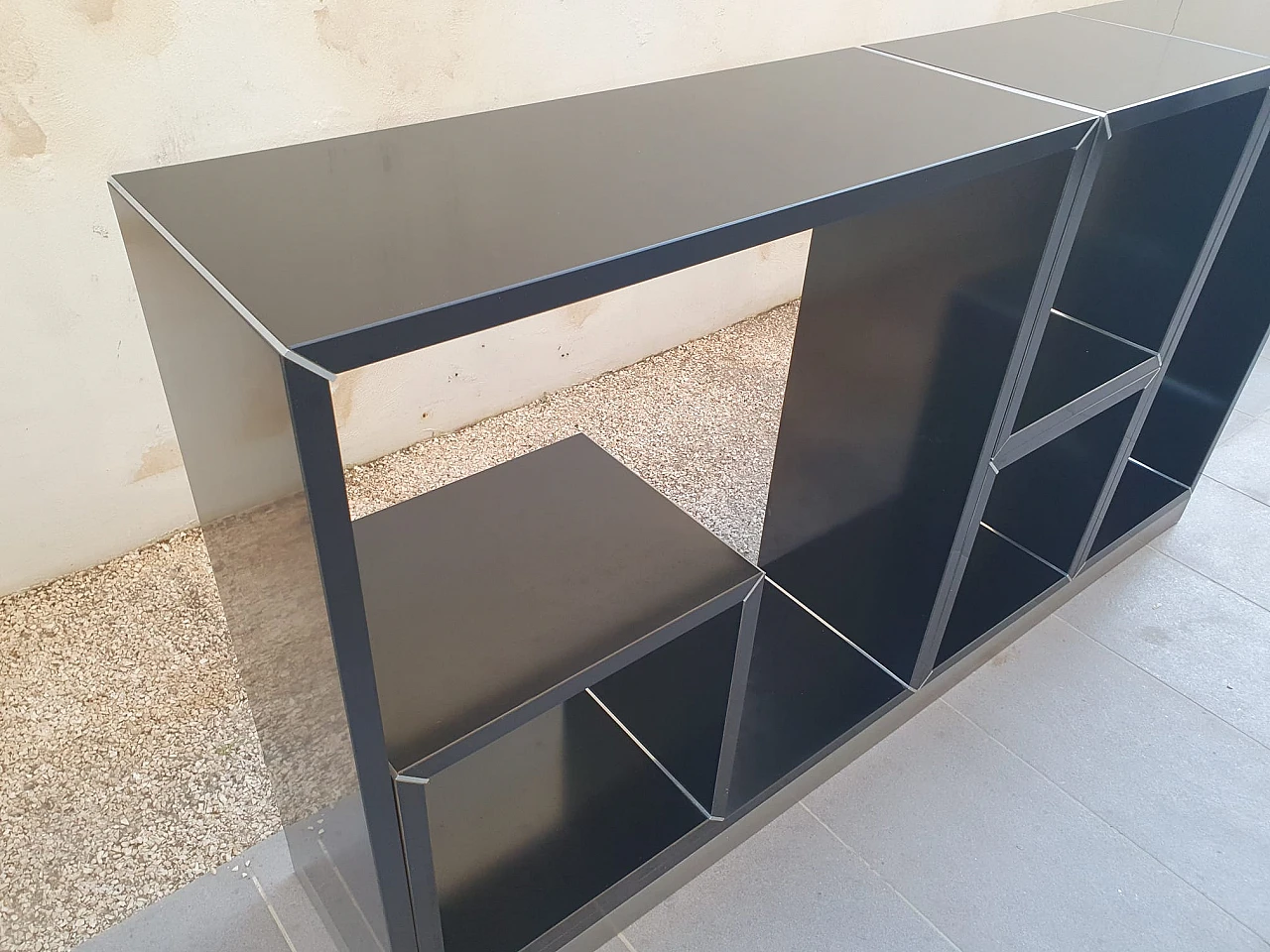 Black laminate and brushed steel modular bookcase, 1970s 6