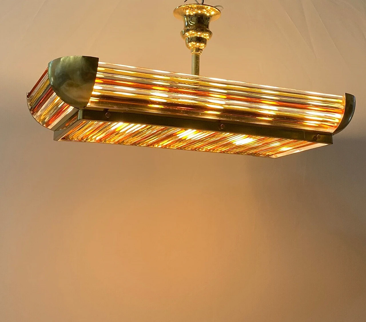 Art Deco brass and Murano glass chandelier, 1930s 1