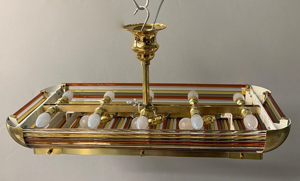 Art Deco brass and Murano glass chandelier, 1930s 3