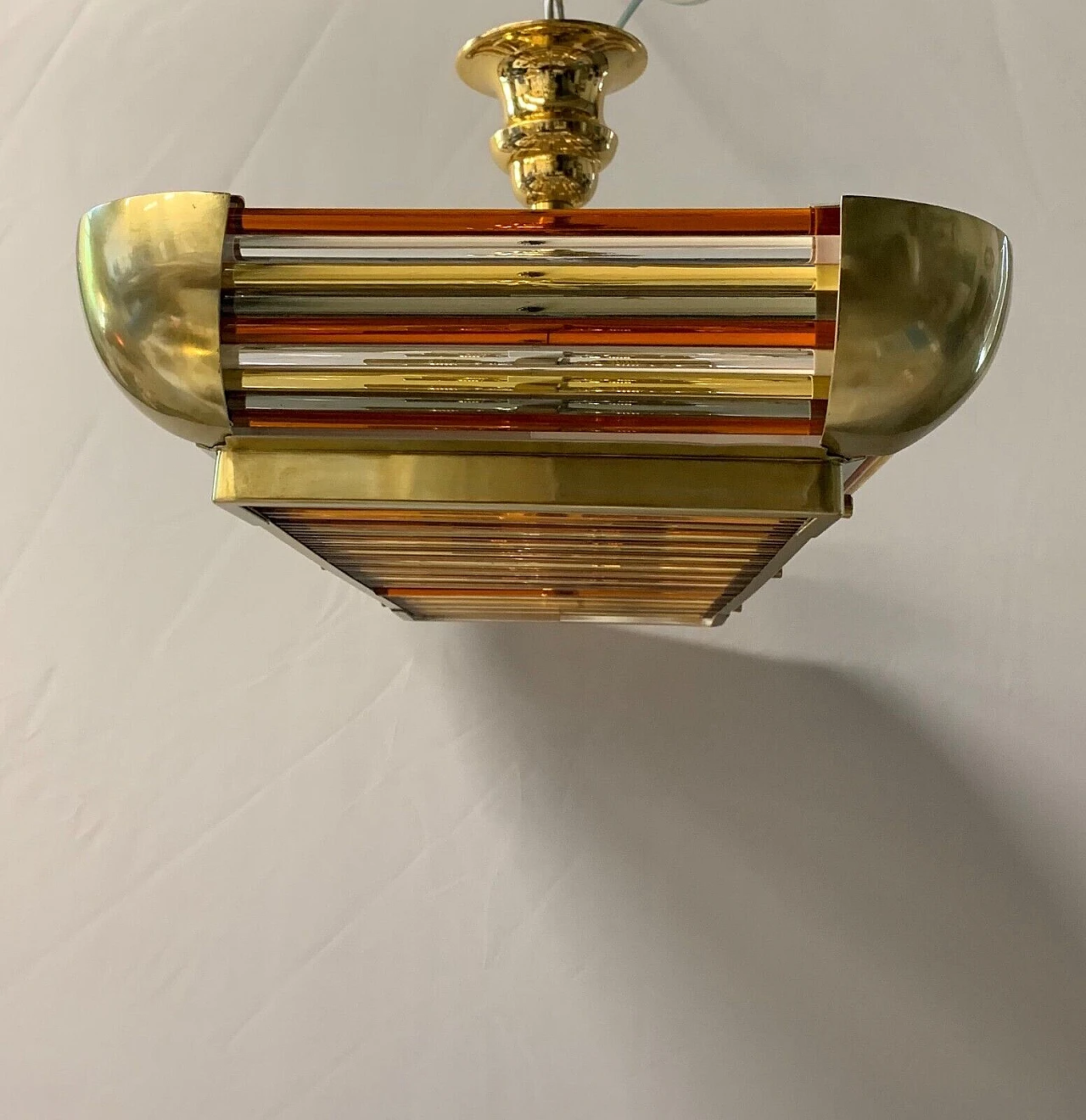 Art Deco brass and Murano glass chandelier, 1930s 4