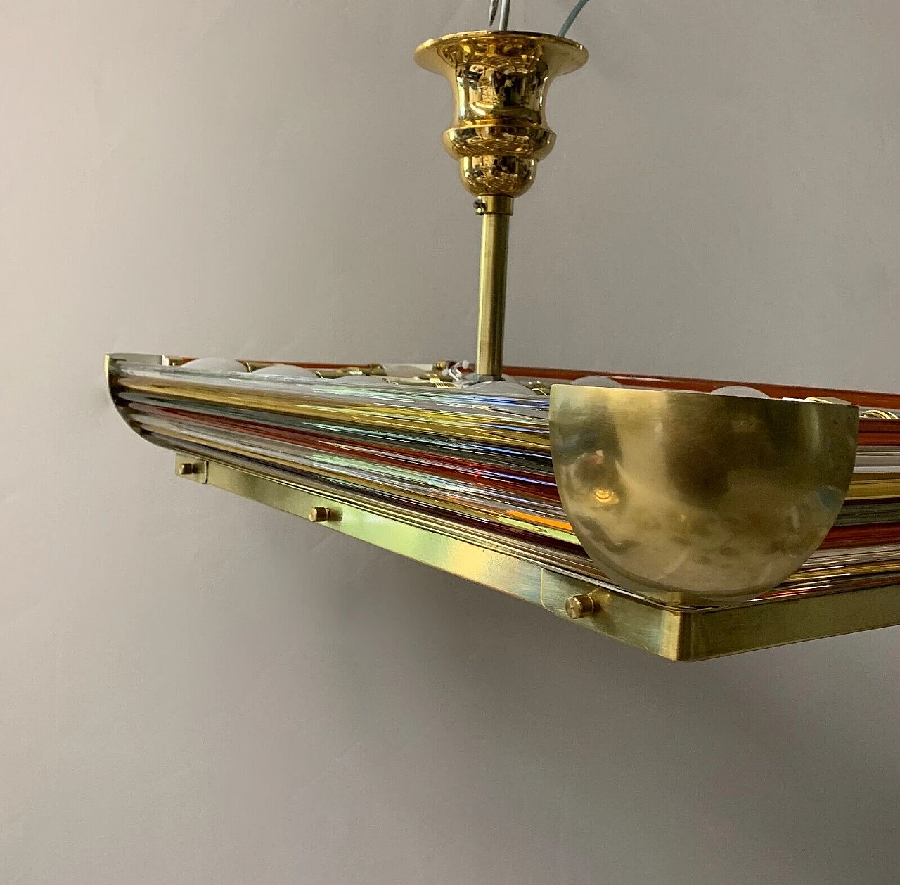 Art Deco brass and Murano glass chandelier, 1930s 5