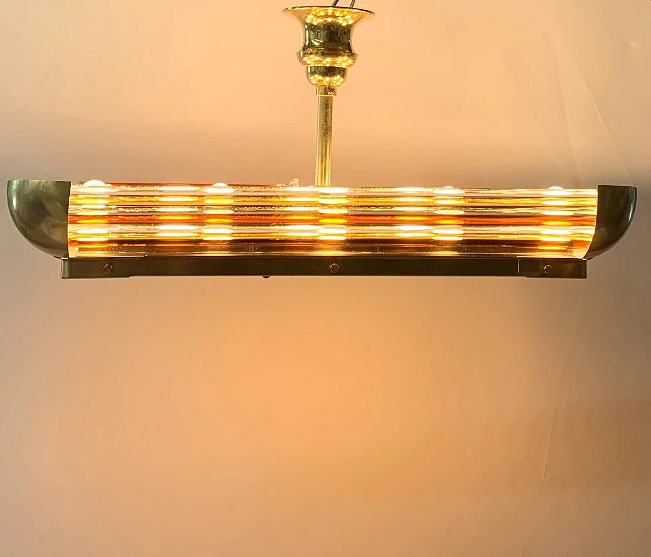 Art Deco brass and Murano glass chandelier, 1930s 8