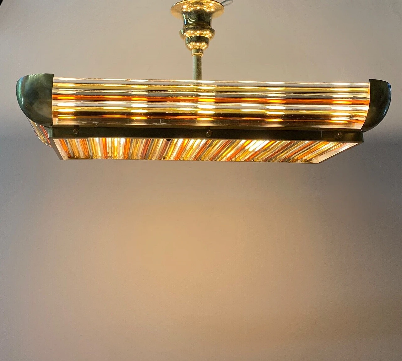 Art Deco brass and Murano glass chandelier, 1930s 9