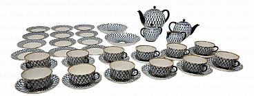 Porcelain Cobalt Net tea service by Lomonosov, 1940s