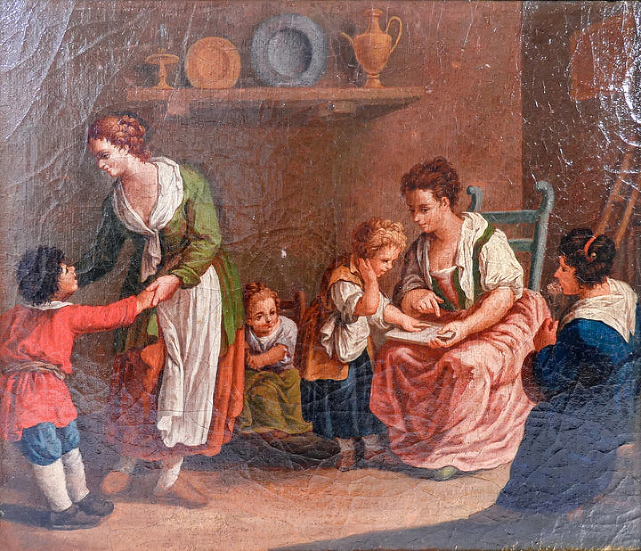 Home school scene, oil painting on canvas, early 19th century 3