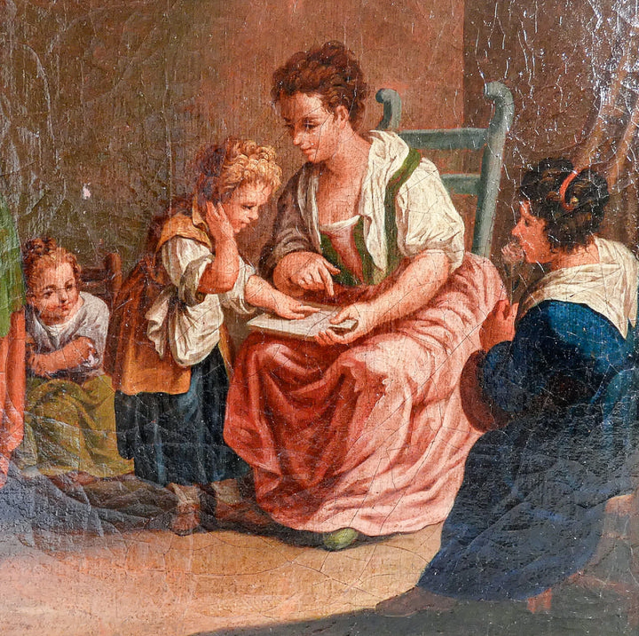 Home school scene, oil painting on canvas, early 19th century 4