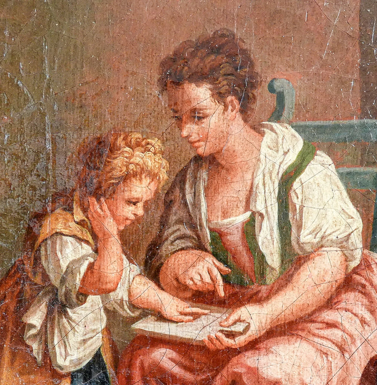 Home school scene, oil painting on canvas, early 19th century 5