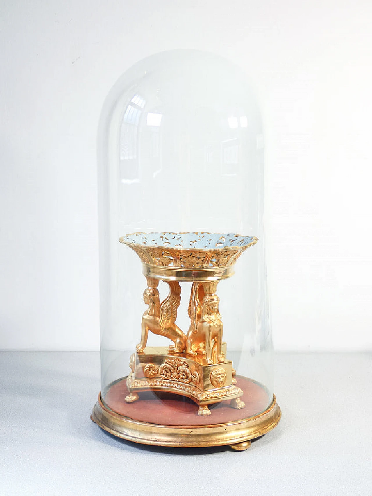 Empire gilt ceramic pedestal bowl with glass bell, early 19th century 2