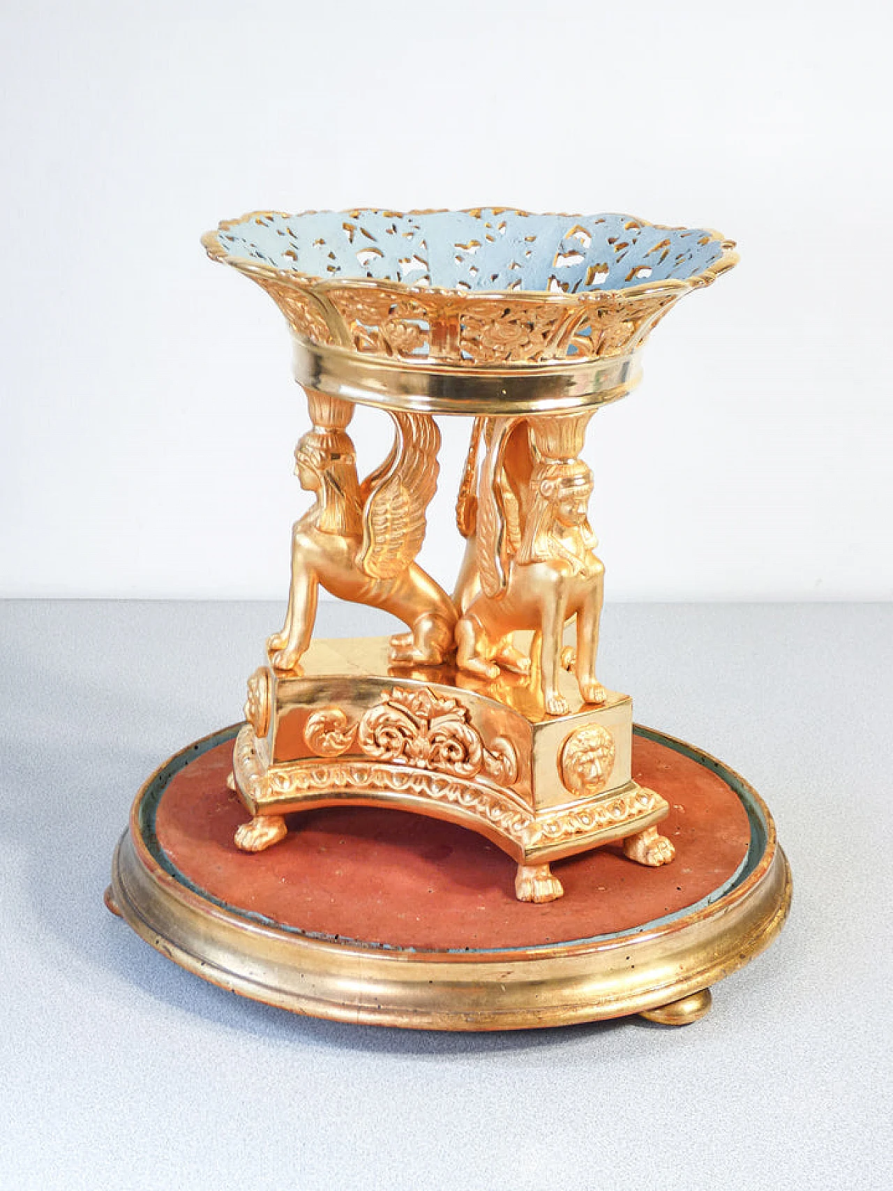 Empire gilt ceramic pedestal bowl with glass bell, early 19th century 3