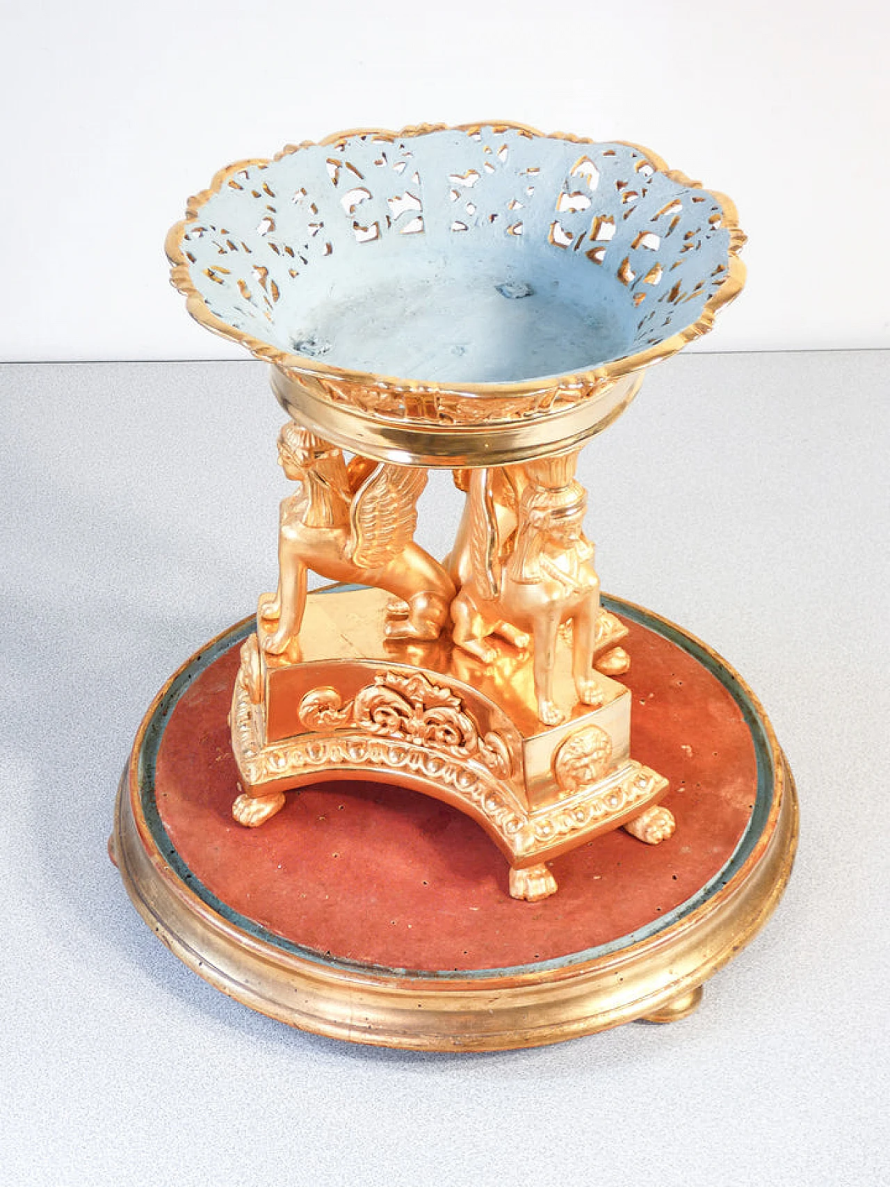 Empire gilt ceramic pedestal bowl with glass bell, early 19th century 4