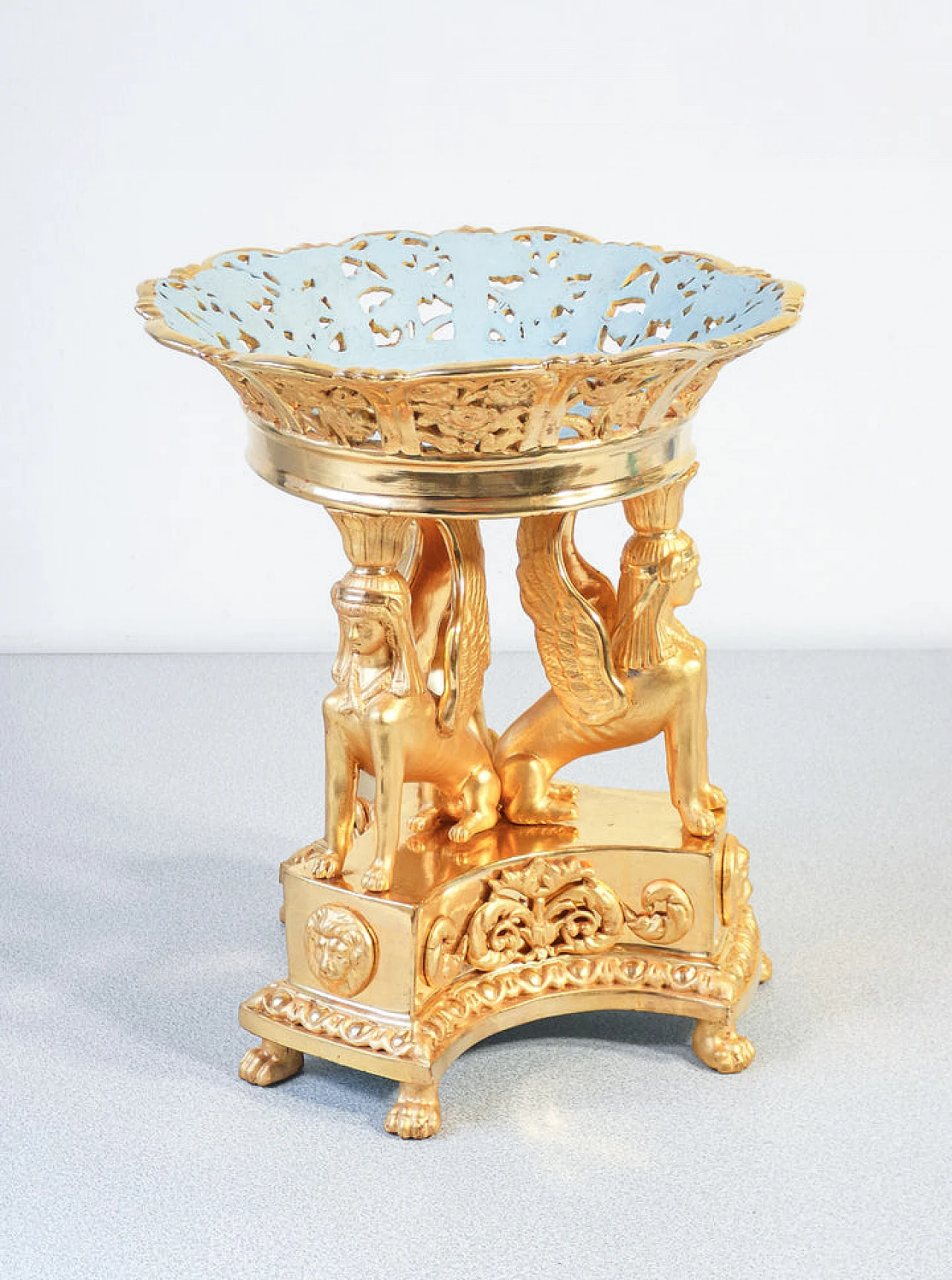 Empire gilt ceramic pedestal bowl with glass bell, early 19th century 5